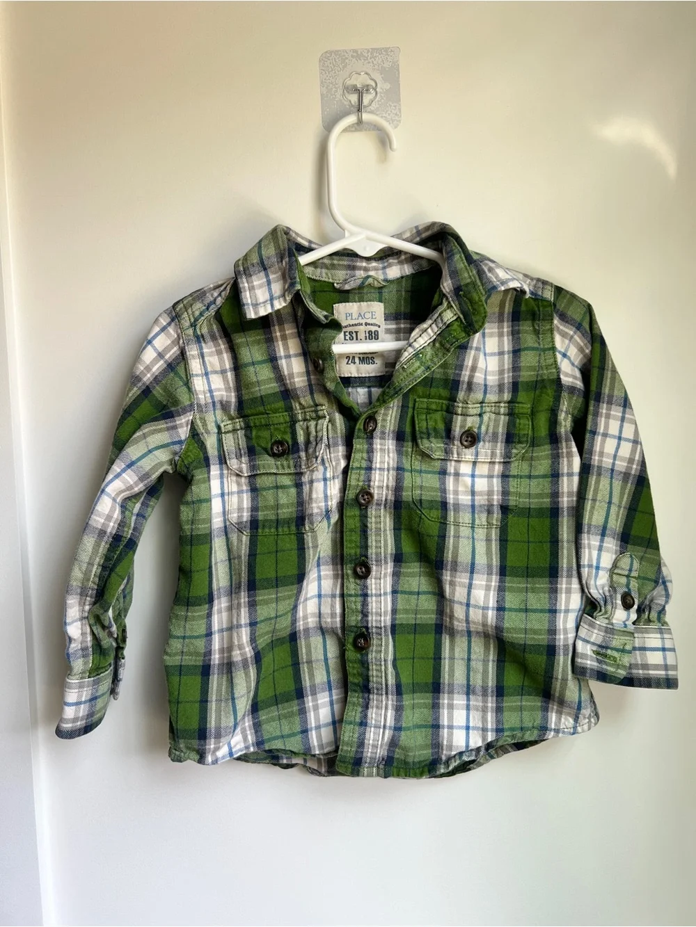 The Children’s Place Green Plaid Button-Up Shirt 24M Toddler Boy